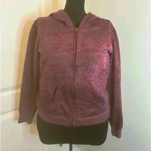 Mossimo Supply‎ Co Women’s M Heather Plum Short Waist Full Zip Graphic Hoodie - Picture 1 of 11